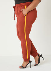 Pintucked Striped Joggers Burnt Henna | Ashley Stewart