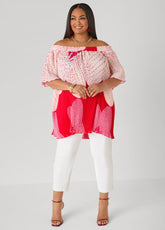 Off The Shoulder Floral Plisse Top Pink Yarrow | Ashley Stewart