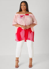 Off The Shoulder Floral Plisse Top Pink Yarrow | Ashley Stewart
