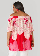 Off The Shoulder Floral Plisse Top Pink Yarrow | Ashley Stewart