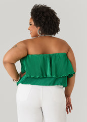 Strapless Plisse Satin Top Amazon | Ashley Stewart