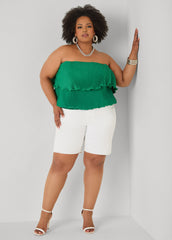 Strapless Plisse Satin Top Amazon | Ashley Stewart