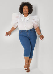 Organza Sleeved Faith Shirt White | Ashley Stewart