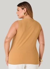 Marbled Bead Stretch Crepe Top Iced Coffee | Ashley Stewart
