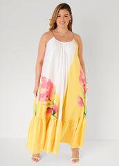 Tall Chain Trimmed Floral Maxi Dress Primrose Yellow | Ashley Stewart