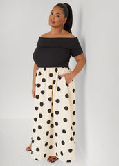 Tall Off The Shoulder Polka Dot Dress White Black | Ashley Stewart