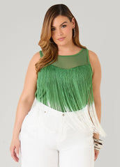 Mesh Paneled Fringed Top FAIRWAY | Ashley Stewart