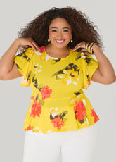 Floral Peplum Top Canary Yellow | Ashley Stewart