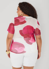 Floral Print Mesh Tee White | Ashley Stewart