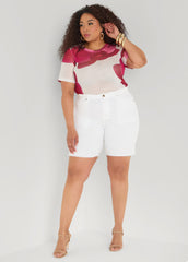 Floral Print Mesh Tee White | Ashley Stewart