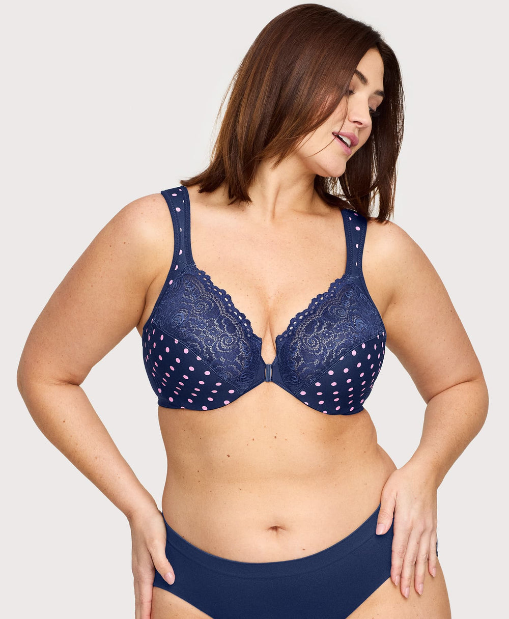 Front-Closure WonderWire Bra Navy Print | Ashley Stewart