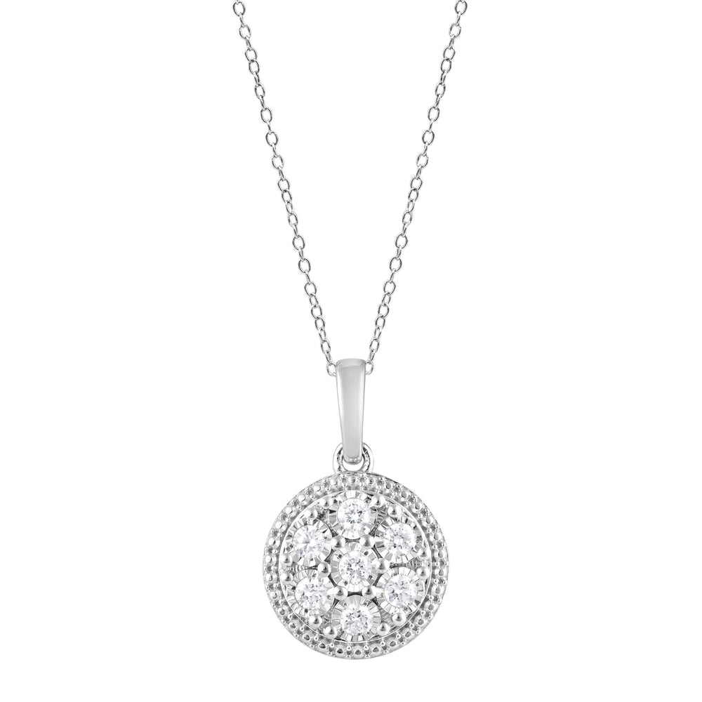0.25 Carat Lab Grown Round Cluster Diamond Pendant Necklace In Sterlin | Ashley Stewart