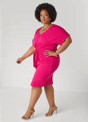 Textured Tie Front Dress Black | Ashley Stewart