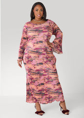 Plisse Printed Maxi Dress Foxglove | Ashley Stewart