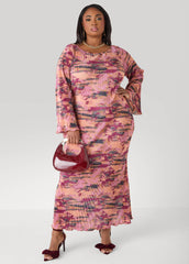 Plisse Printed Maxi Dress Foxglove | Ashley Stewart