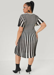 Striped A Line Sweater Dress Black Combo | Ashley Stewart