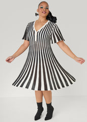 Striped A Line Sweater Dress Black Combo | Ashley Stewart