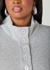 Button Front Sweatshirt Dress Heather Grey | Ashley Stewart