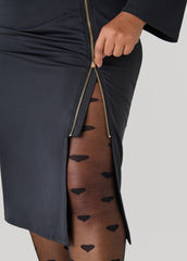Zip Detailed Bodycon Midi Dress Black | Ashley Stewart