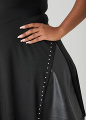 Studded Faux Leather Paneled Dress Black | Ashley Stewart