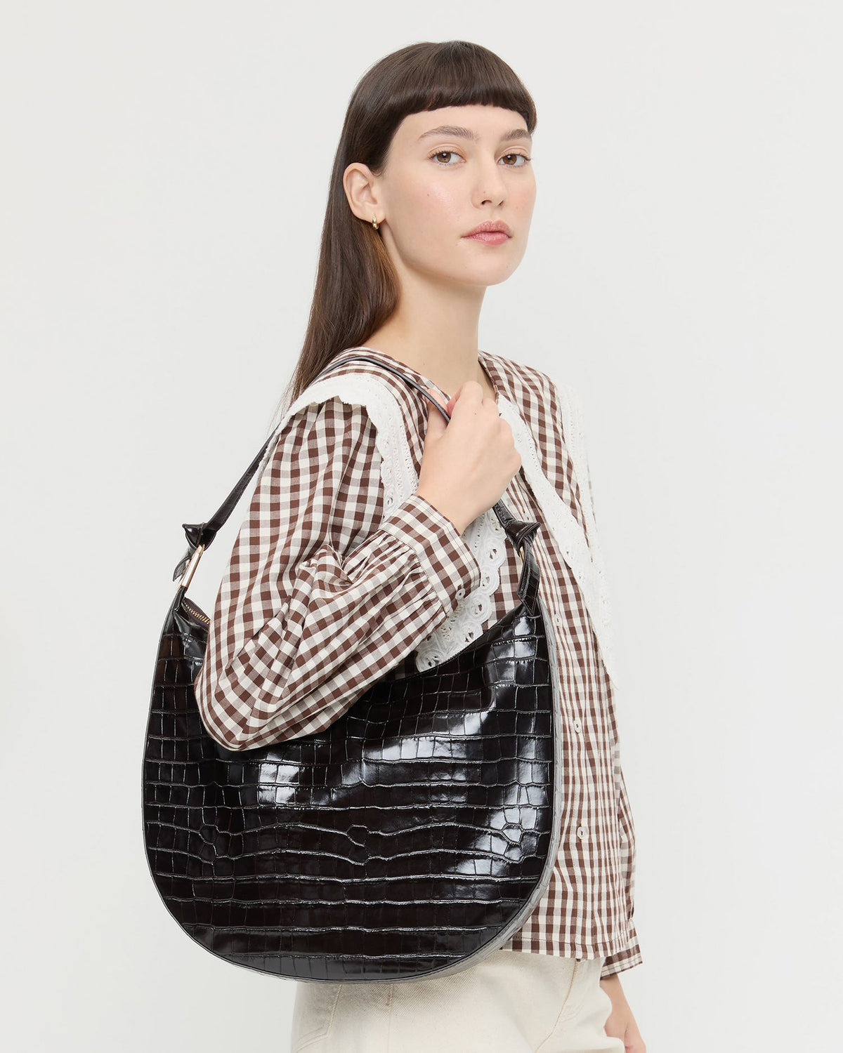 Loeffler Randall Morgan Crocodile Leather Shoulder Bag