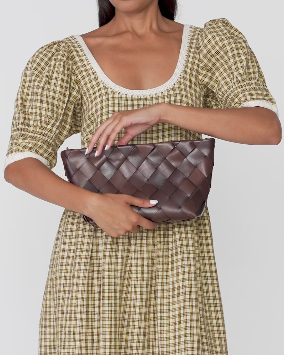 Loeffler Randall Melina Chocolate Woven Leather Clutch