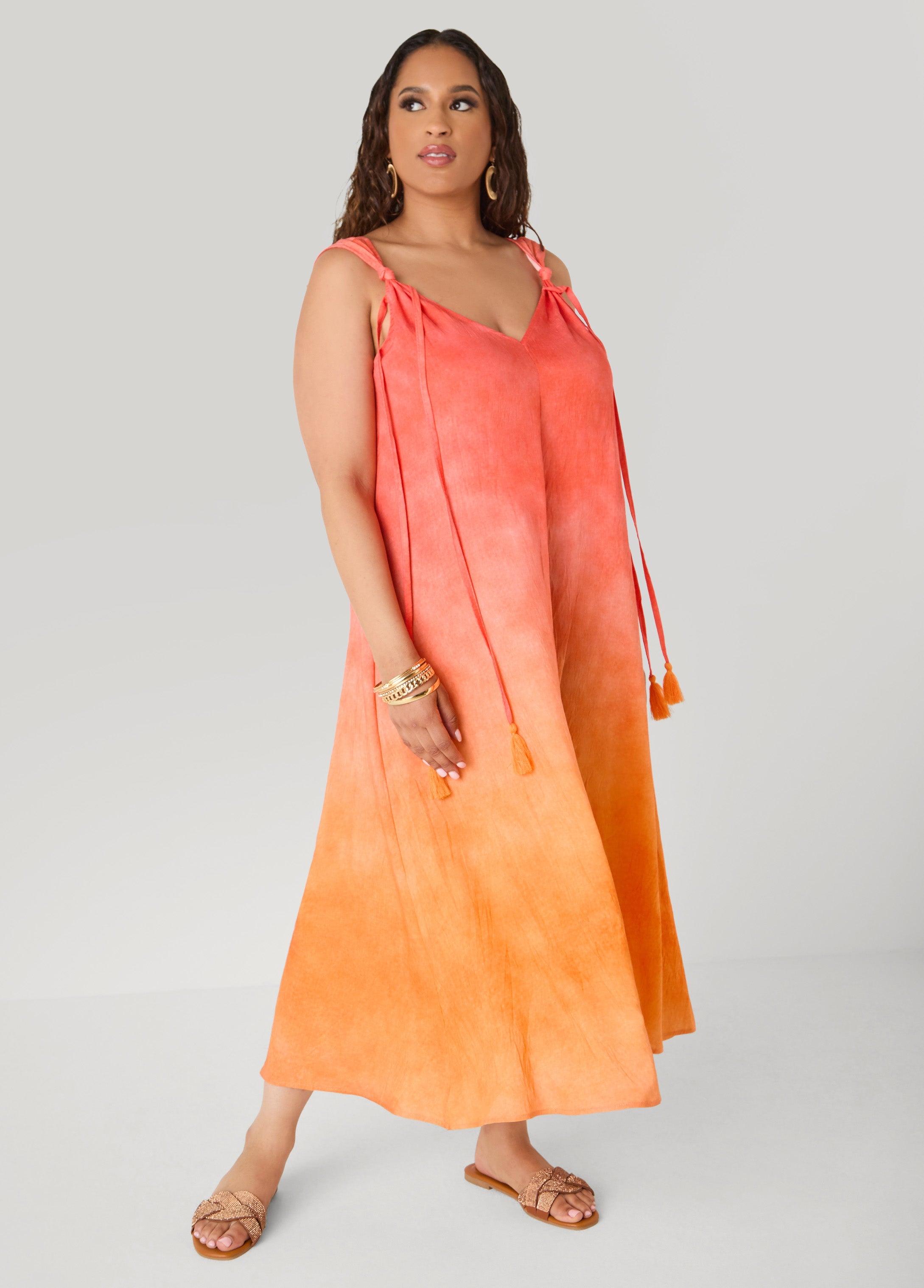 Knotted Ombre Midaxi Dress Orangeade | Ashley Stewart