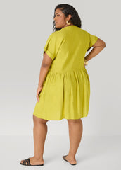 Cuffed V Neck Babydoll Dress Pear Liquor | Ashley Stewart