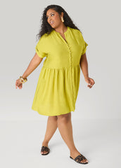 Cuffed V Neck Babydoll Dress Pear Liquor | Ashley Stewart