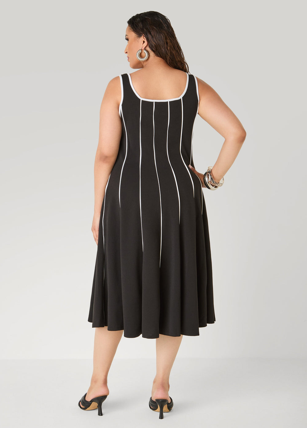 Piped A Line Midi Dress Black | Ashley Stewart
