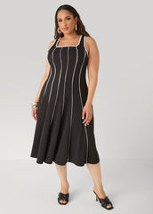 Piped A Line Midi Dress Black | Ashley Stewart