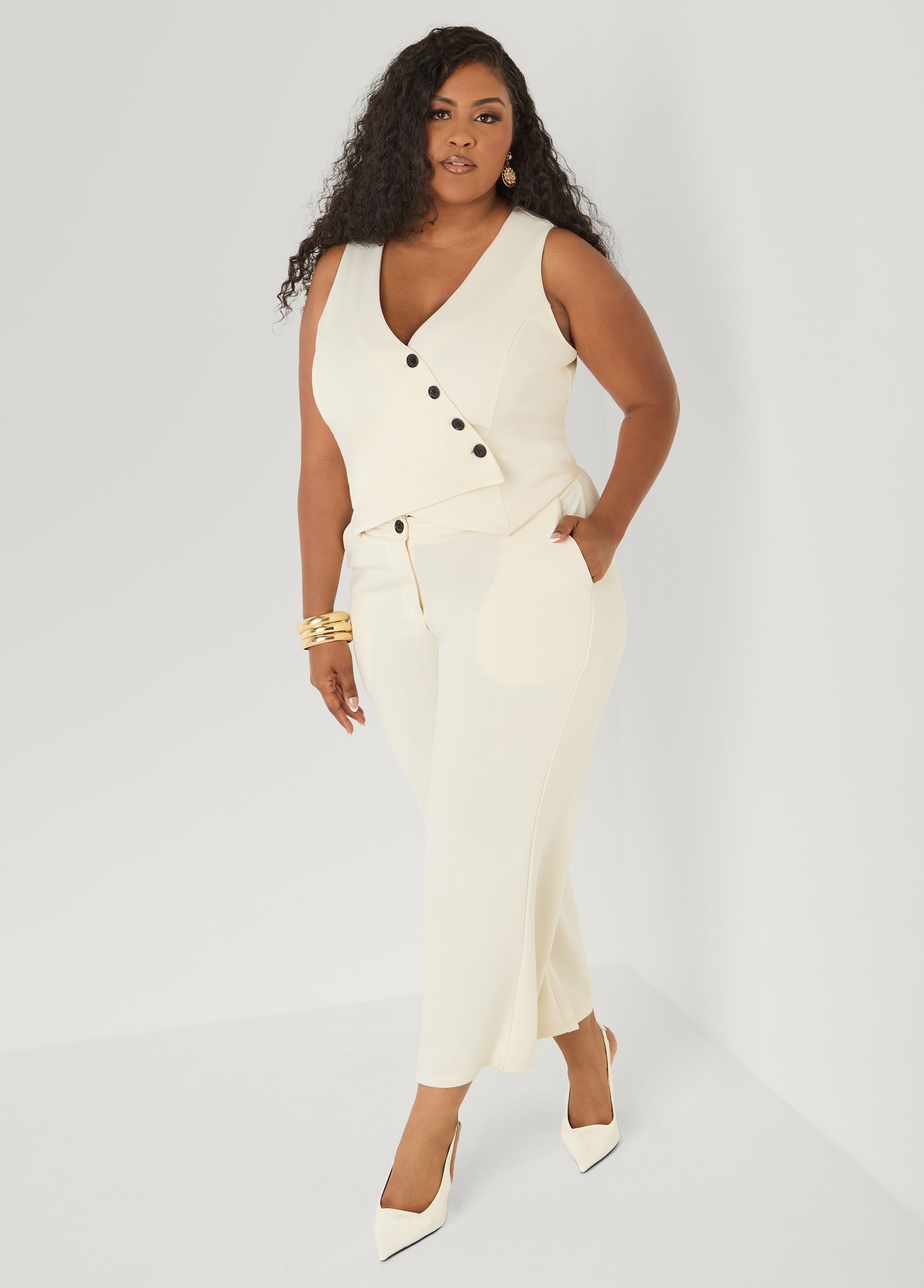 Vest Wide Leg Jumpsuit Turtledove | Ashley Stewart