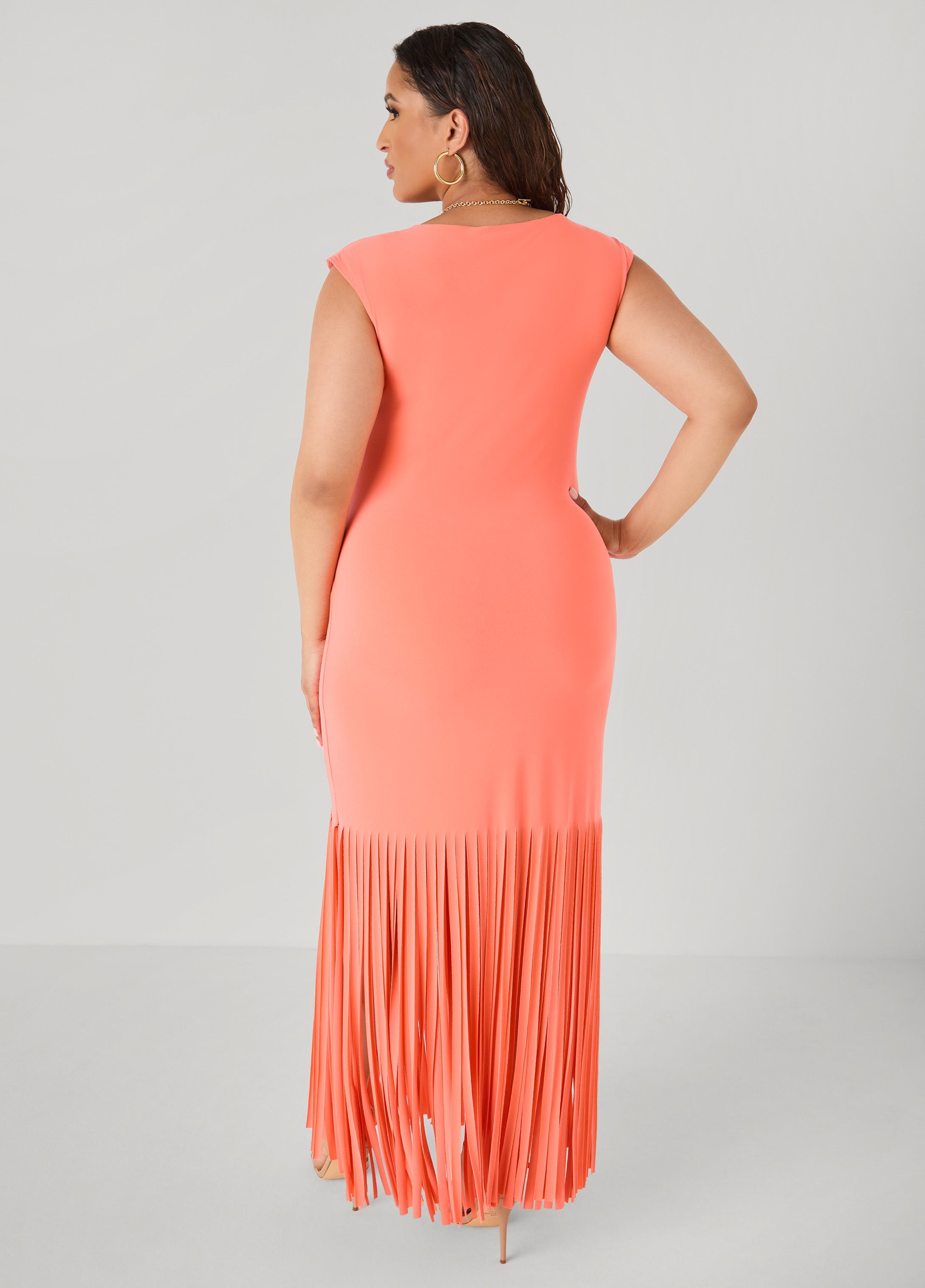 Fringed Maxi Dress LIVING CORAL | Ashley Stewart