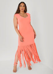 Fringed Maxi Dress LIVING CORAL | Ashley Stewart