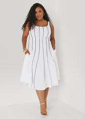 Piped Midi A Line Dress White | Ashley Stewart