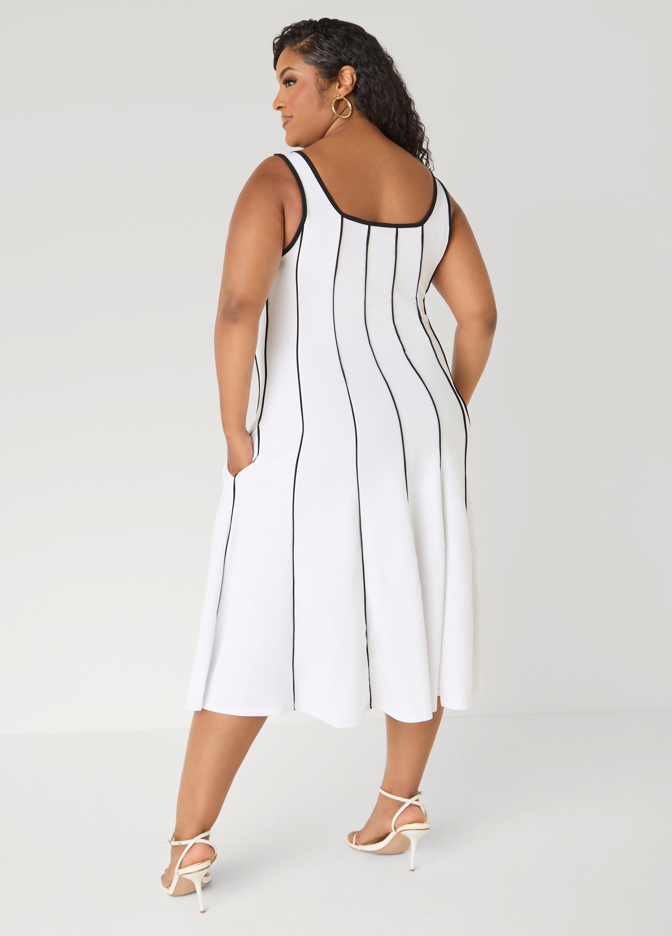 Piped Midi A Line Dress White | Ashley Stewart