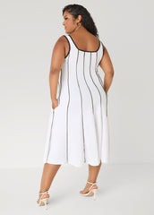 Piped Midi A Line Dress White | Ashley Stewart