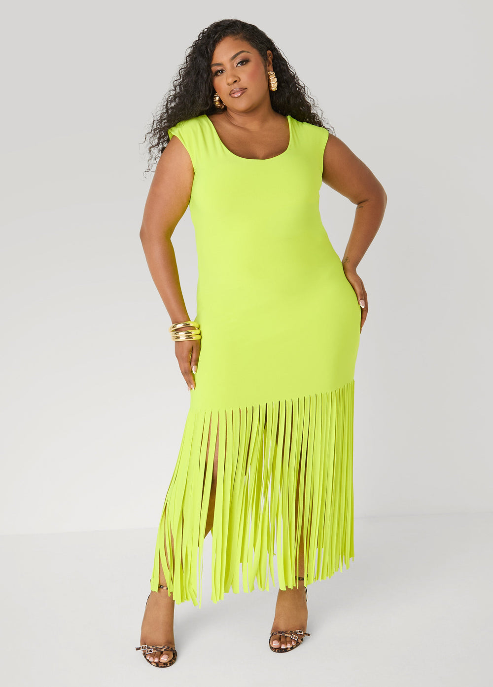 Fringed Knit Maxi Dress LIME PUNCH | Ashley Stewart
