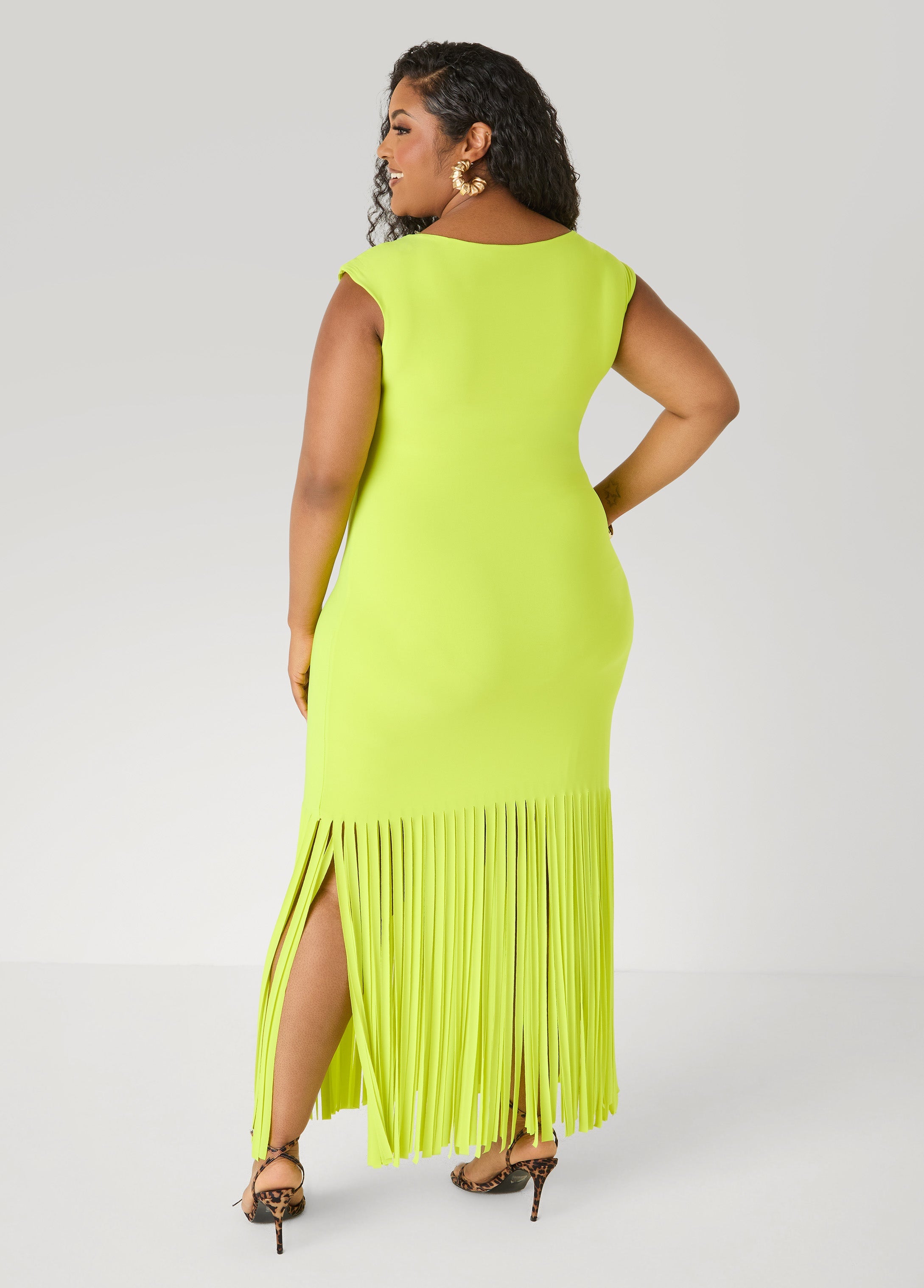 Fringed Knit Maxi Dress LIME PUNCH | Ashley Stewart