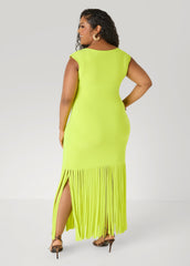 Fringed Knit Maxi Dress LIME PUNCH | Ashley Stewart