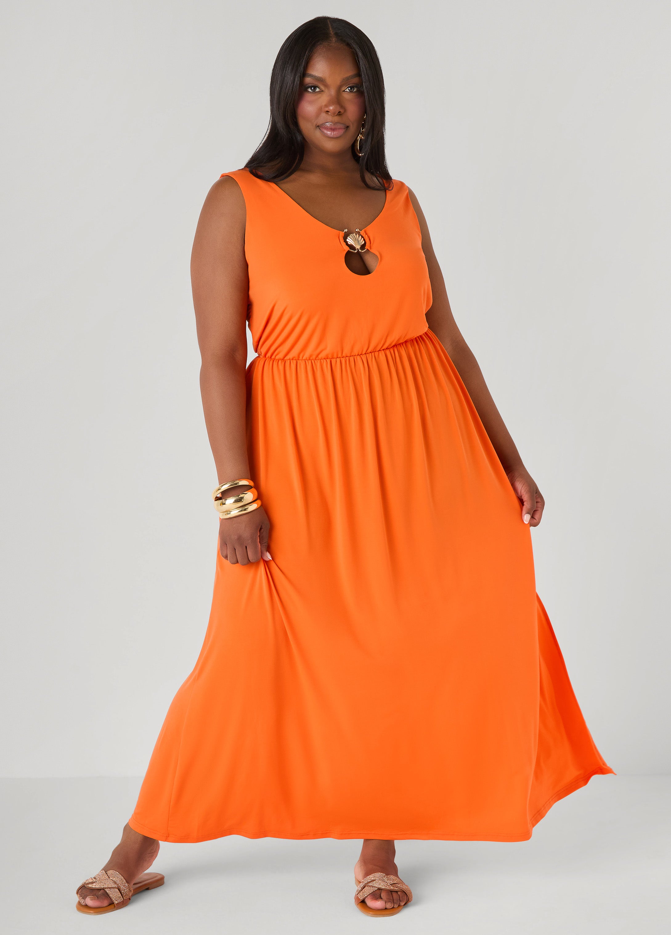 Shell Embellished Maxi Dress Orangeade | Ashley Stewart