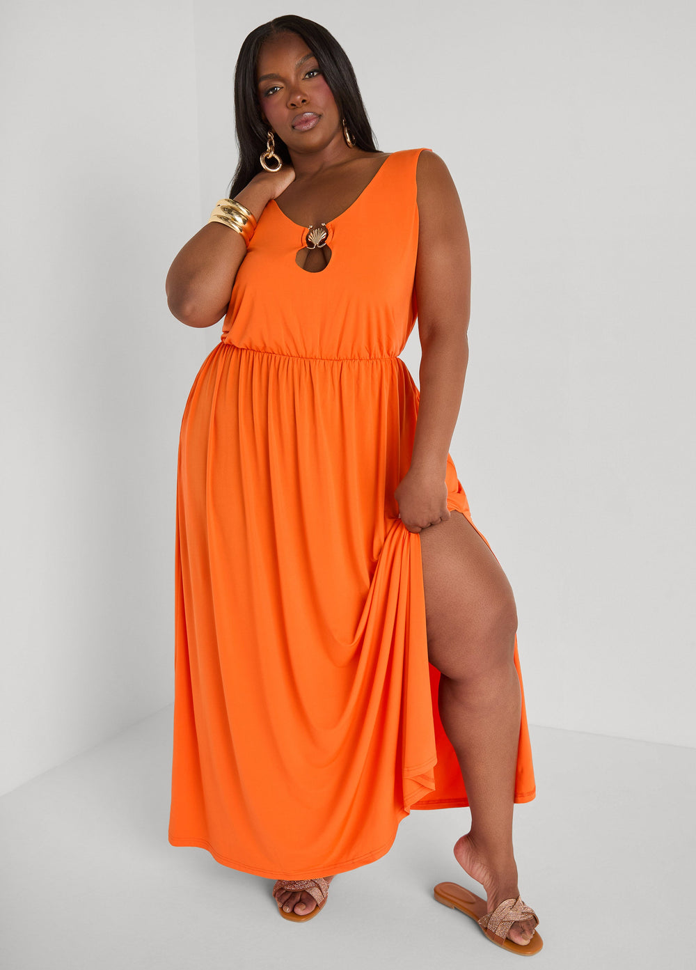 Shell Embellished Maxi Dress Orangeade | Ashley Stewart