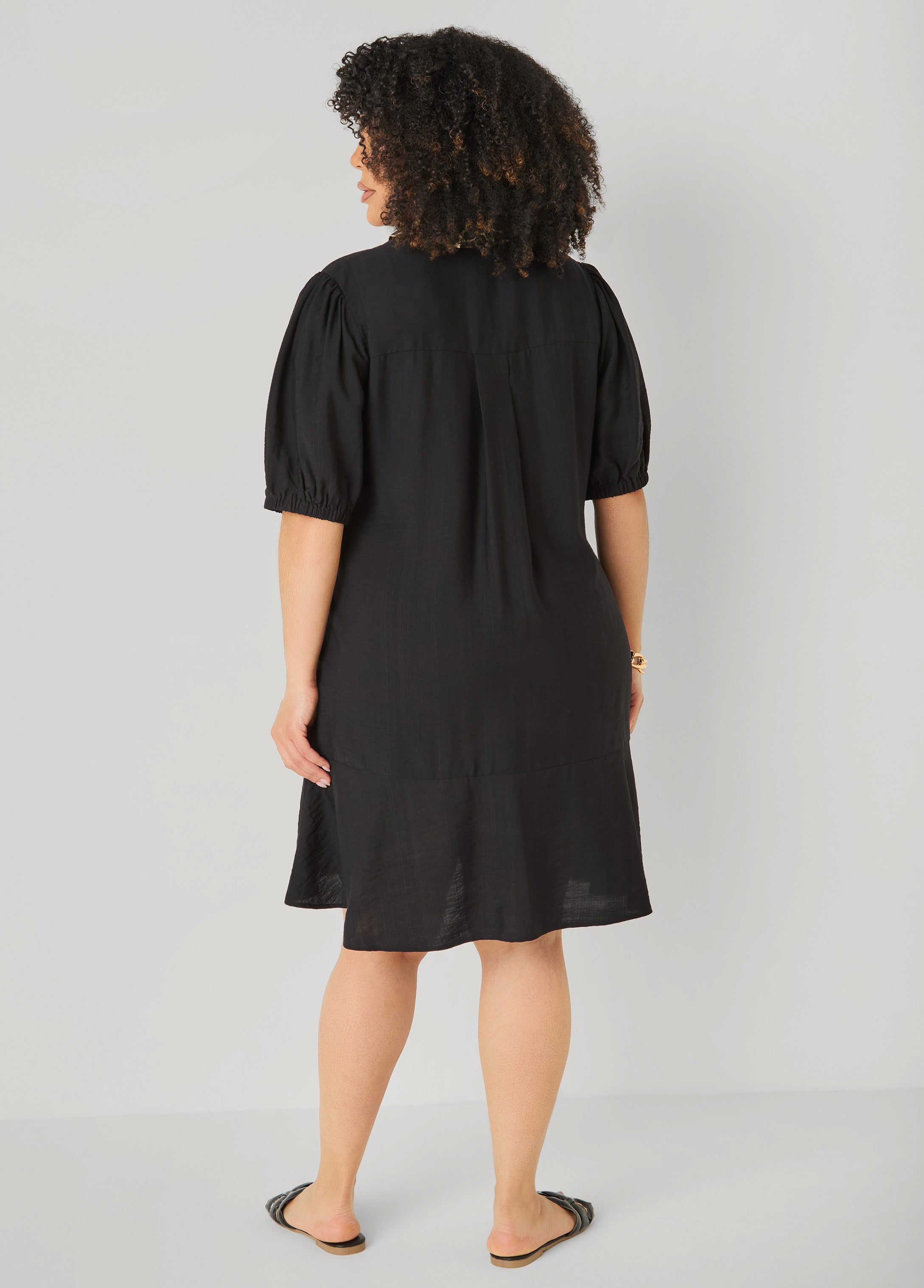 Leopard Trimmed Flounced Dress Black Combo | Ashley Stewart