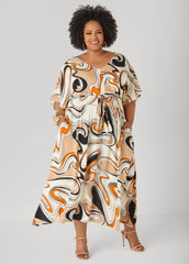 Tie Back Scroll Print Maxi Dress CORNSTALK | Ashley Stewart