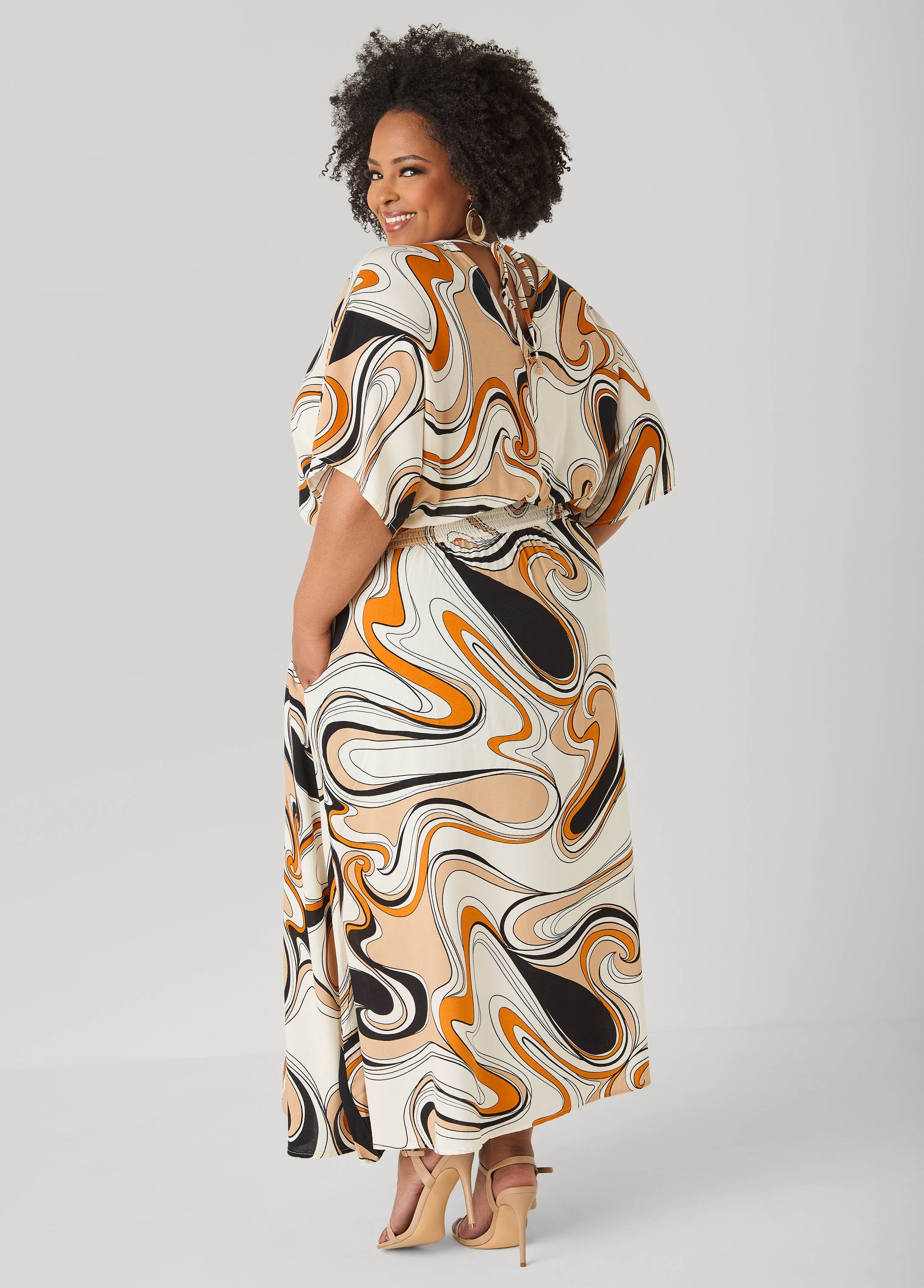 Tie Back Scroll Print Maxi Dress CORNSTALK | Ashley Stewart