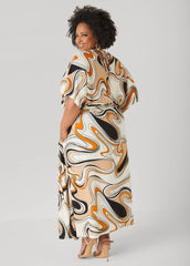 Tie Back Scroll Print Maxi Dress CORNSTALK | Ashley Stewart