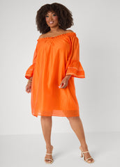 Embroidered Off The Shoulder Dress Orangeade | Ashley Stewart