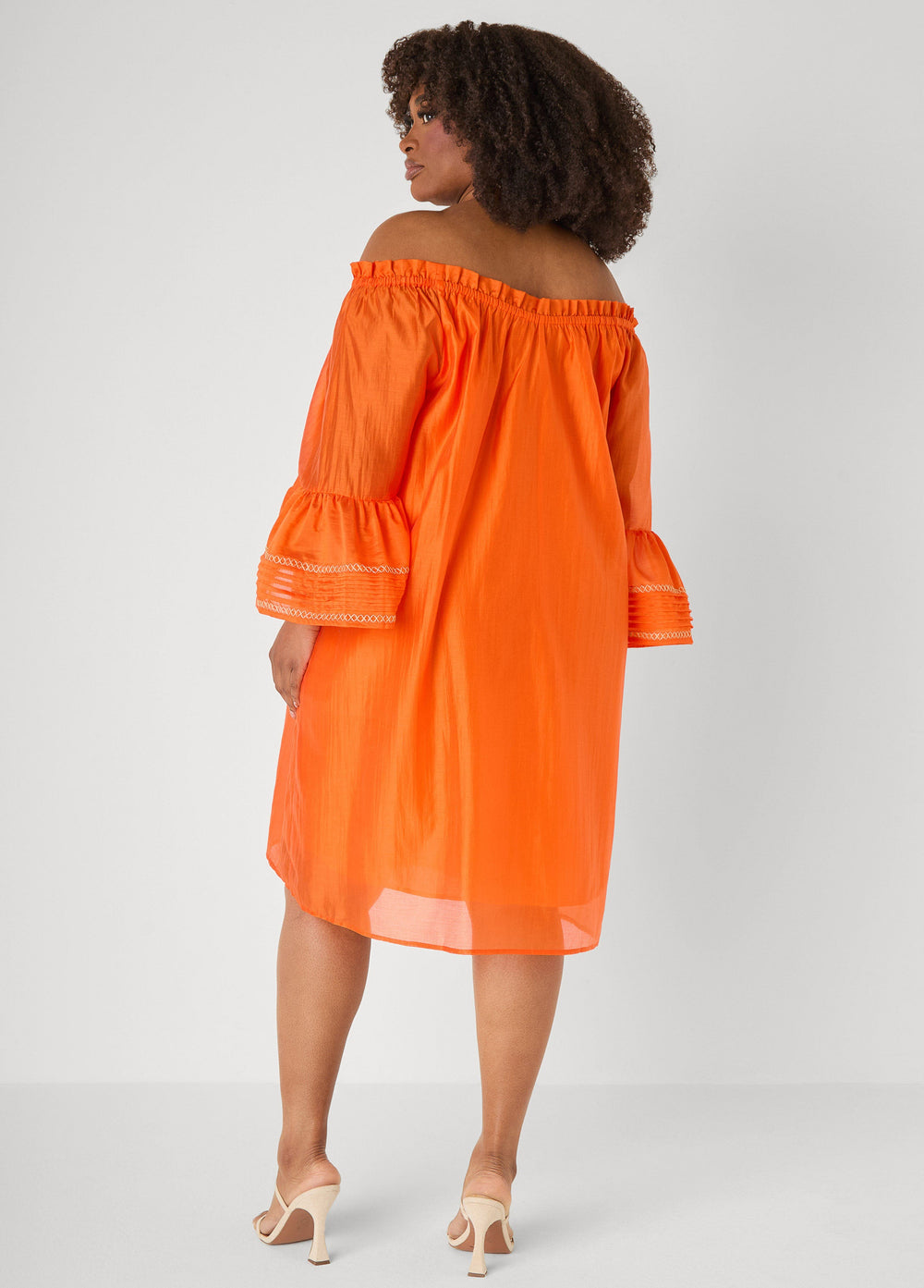 Embroidered Off The Shoulder Dress Orangeade | Ashley Stewart