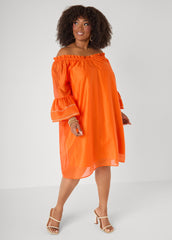 Embroidered Off The Shoulder Dress Orangeade | Ashley Stewart