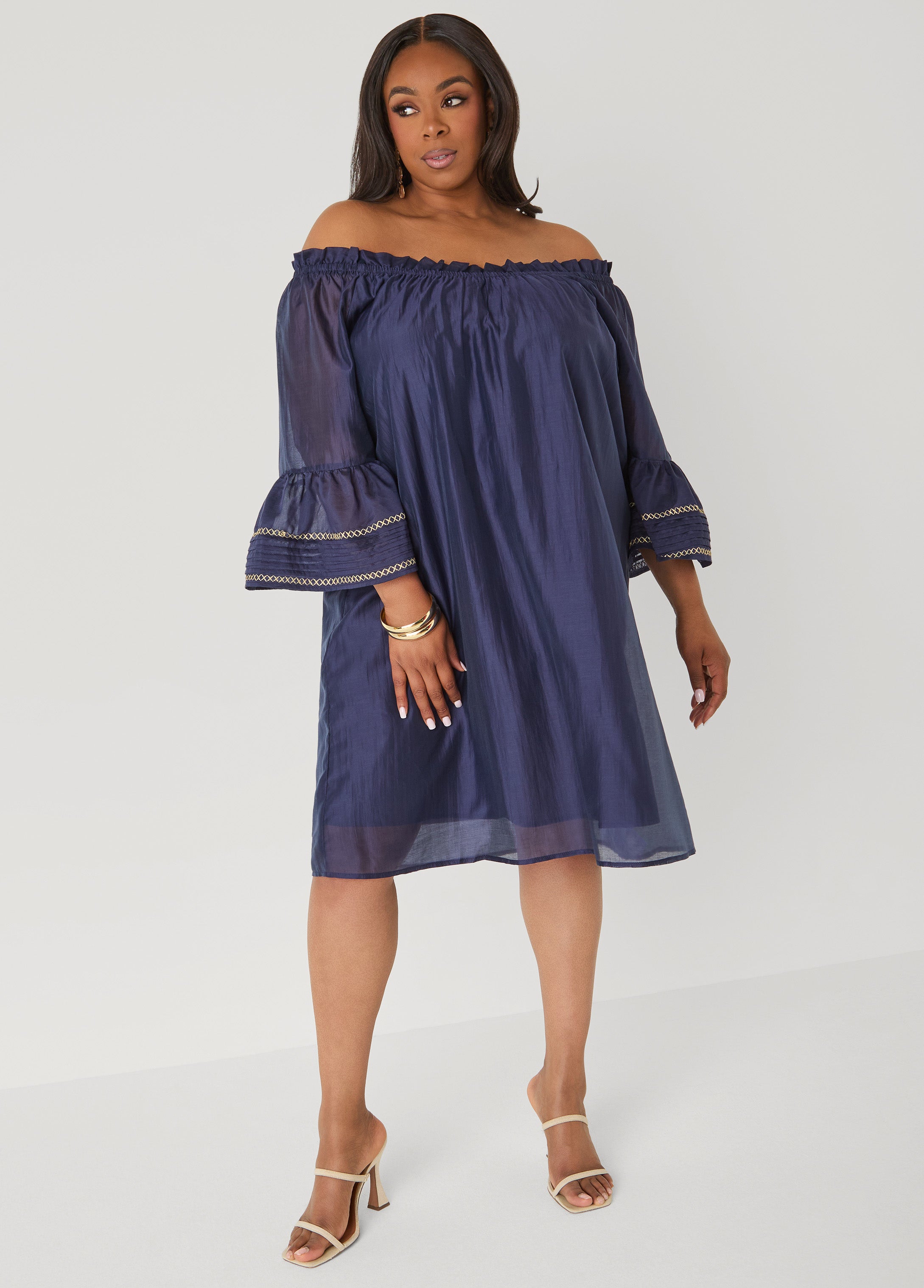 Embroidered Off The Shoulder Dress Orangeade | Ashley Stewart